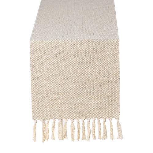 13 x 72 inch Fall Farmhouse Cotton Linen Table Runner with Handcraft Tassel, Rustic Jute Burlap Table Runners 72 Inches Long for Dining Room, Dresser Decor - Waffle