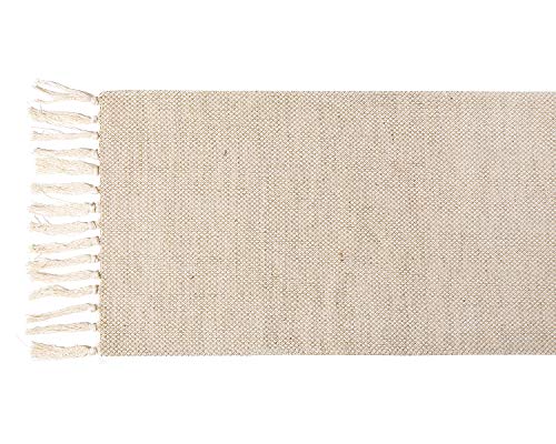 13 x 72 inch Fall Farmhouse Cotton Linen Table Runner with Handcraft Tassel, Rustic Jute Burlap Table Runners 72 Inches Long for Dining Room, Dresser Decor - Waffle