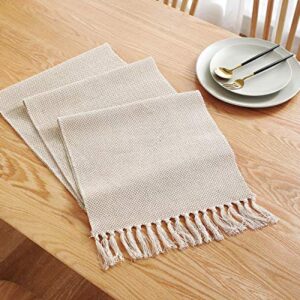 13 x 72 inch Fall Farmhouse Cotton Linen Table Runner with Handcraft Tassel, Rustic Jute Burlap Table Runners 72 Inches Long for Dining Room, Dresser Decor - Waffle