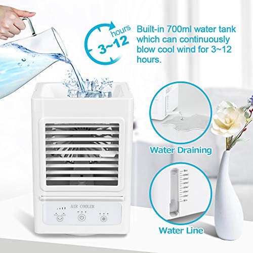 Personal Air Cooler, 5000 mAh Battery Operated 60° and 120°Auto Oscillation,Portable Air Conditioner Fan with 3 Refrigeration and 3 Wind Speeds,Ultra Quite Cooling Fan for Outdoor Home and Office