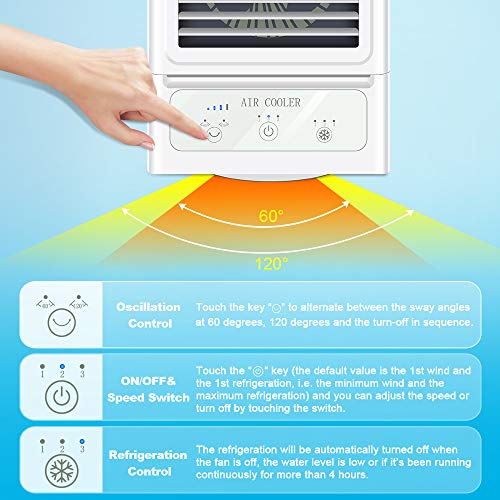 Personal Air Cooler, 5000 mAh Battery Operated 60° and 120°Auto Oscillation,Portable Air Conditioner Fan with 3 Refrigeration and 3 Wind Speeds,Ultra Quite Cooling Fan for Outdoor Home and Office