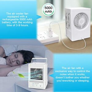 Personal Air Cooler, 5000 mAh Battery Operated 60° and 120°Auto Oscillation,Portable Air Conditioner Fan with 3 Refrigeration and 3 Wind Speeds,Ultra Quite Cooling Fan for Outdoor Home and Office