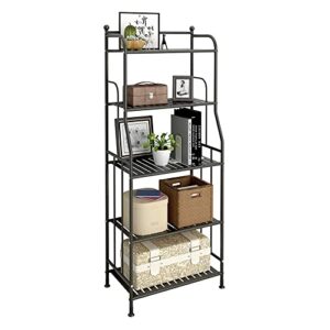 ghqme 5 tier metal standing shelf space saver, storage tower rack for kitchen bathroom, storage shelving unit organizer, outdoor flower stand (black, 5-tier)