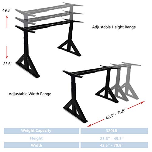 VWINDESK VJ205 Electric Height Adjustable Sitting Standing Desk Frame Sit Stand - Dual Motors 3 Stages Motorized Desk Base Only, Black