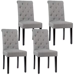 giantex upholstered accent dining chairs set of 4, dining side chairs w/adjustable anti-slip foot pads, high back, sturdy wood legs, high back tufted parsons chair for kitchen dining room (4, grey)