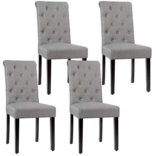 Giantex Upholstered Accent Dining Chairs Set of 4, Dining Side Chairs w/Adjustable Anti-Slip Foot Pads, High Back, Sturdy Wood Legs, High Back Tufted Parsons Chair for Kitchen Dining Room (4, Grey)