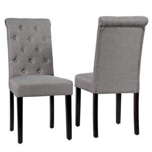 Giantex Upholstered Accent Dining Chairs Set of 4, Dining Side Chairs w/Adjustable Anti-Slip Foot Pads, High Back, Sturdy Wood Legs, High Back Tufted Parsons Chair for Kitchen Dining Room (4, Grey)