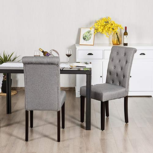 Giantex Upholstered Accent Dining Chairs Set of 4, Dining Side Chairs w/Adjustable Anti-Slip Foot Pads, High Back, Sturdy Wood Legs, High Back Tufted Parsons Chair for Kitchen Dining Room (4, Grey)