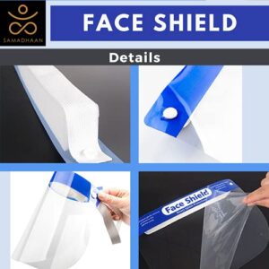 Protective Face Shield - Reusable 10 PC Unisex Face-Shield, All-Round Protection with Strap | Protects Face from Droplets and Saliva Clear Wide Visor Spitting | Transparent Shield for Home & Work