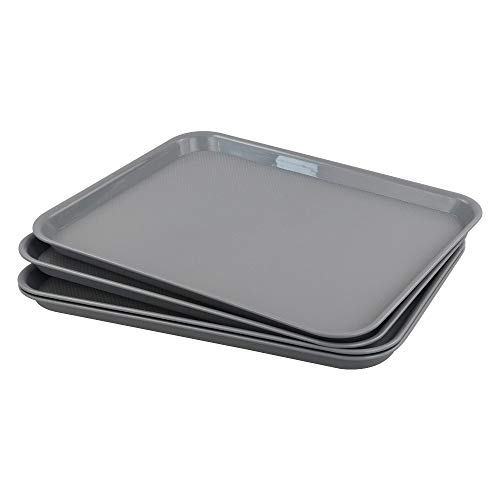 Gloreen Rectangular Fast Food Tray, Cafe Standard Cafeteria Serving Trays, 17.2"X13.5", Set of 4(Grey)