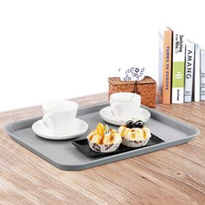 Gloreen Rectangular Fast Food Tray, Cafe Standard Cafeteria Serving Trays, 17.2"X13.5", Set of 4(Grey)