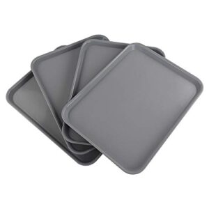 Gloreen Rectangular Fast Food Tray, Cafe Standard Cafeteria Serving Trays, 17.2"X13.5", Set of 4(Grey)