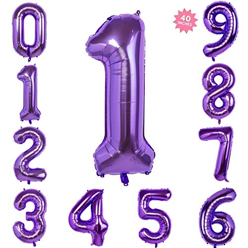 40 Inch Purple Jumbo Digital Number Balloons 1 Huge Giant Balloons Foil Mylar Number Balloons for Birthday Party,Wedding, Bridal Shower Engagement