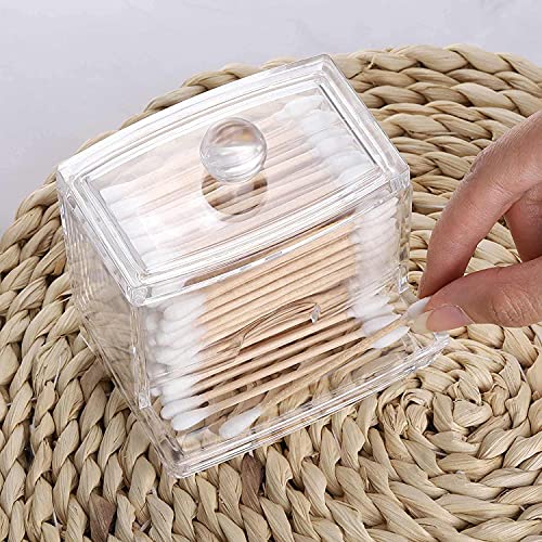 GOTOTOP Swab Storage Dispenser,Cotton Ball Holder, Plastic Cotton Swab Pad Storage Holder Box with Lid, Makeup Organizer Container for Bathroom Bedroom, Clear Organizer