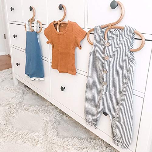 Linen Perch Wooden Baby Hangers - Bamboo Clothes Hangers - Natural, Eco-Friendly - Rattan Décor - Wood Baby Hanger - Boho Nursery Décor -Set of Three- (11" x 6")