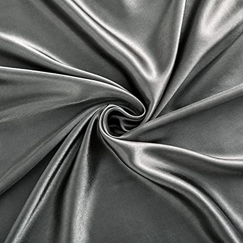 RUDONG M 3 Piece Dark Grey Satin Sheets Twin Size Satin Bed Sheets Set Silky Satin Sheet with 1 Deep Pocket Fitted Sheet+1 Flat Sheet+1 Pillowcase