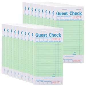 stock your home green guest check books for servers (20 pack) server note pads, waiter checkbook, food receipt book, restaurant order pad, paper checks, waitress accessories, 1000 total tickets