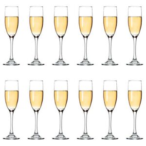 Classic Champagne Flutes, Set of 12, 6 Oz Premium Stemmed Champagne Glasses, Sparkling Wine Glass, Crystal Clear