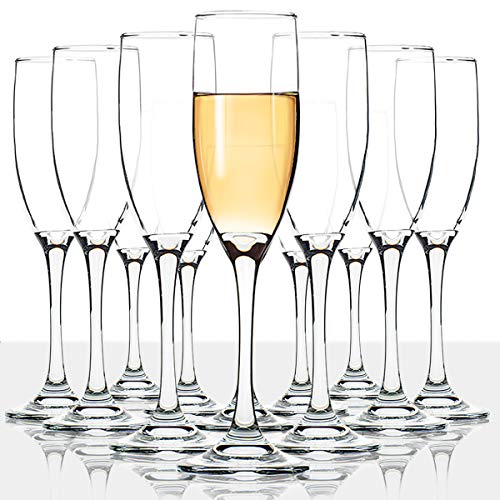 Classic Champagne Flutes, Set of 12, 6 Oz Premium Stemmed Champagne Glasses, Sparkling Wine Glass, Crystal Clear