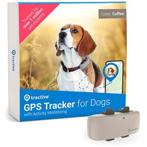 tractive gps pet tracker for dogs - waterproof, gps location & smart activity tracker, unlimited range, works with any collar (coffee), beige, 3 piece set