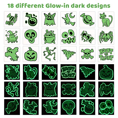 300+ Assorted Halloween Temporary Tattoos including 90 Glow in the Dark Tattoos (54 Designs) for Kids Halloween Trick or Treat Party Supplies, Class Hang out Give away Treat!