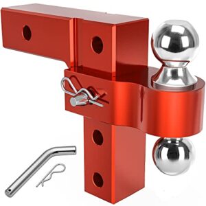 yitamotor adjustable trailer hitch, fits 2-inch receiver, 6-inch drop hitch, aluminum tow hitch, ball mount, 2 and 2-5/16 inch combo stainless steel tow balls with double pins, red