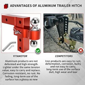 YITAMOTOR Adjustable Trailer Hitch, Fits 2-Inch Receiver, 6-Inch Drop Hitch, Aluminum Tow Hitch, Ball Mount, 2 and 2-5/16 inch Combo Stainless Steel Tow Balls with Double Pins, Red