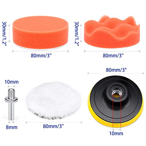 Awpeye 26PCS Buffing and Polishing Pads Kit 3Inch & 5Inch with Buffing Wheel for Drill Foam Polisher Pad for Car Waxing, 1/4 Inches Hex Shafts White Flannelette Polishing Wheel