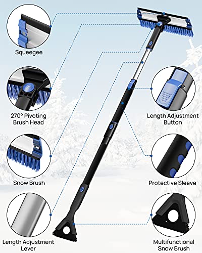 JOYTUTUS 47.7″ Extendable Snow Brush and Ice Scraper, 270° Pivoting Snow Scraper Brush for Car Windshield, Telescoping Ice Scraper, Foam Grip, Heavy Duty Snow Remover for Cars, Trucks, SUV (Black)