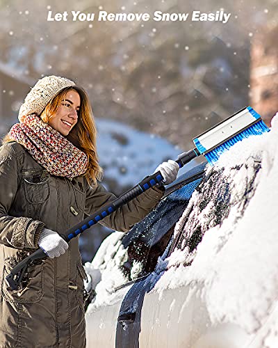 JOYTUTUS 47.7″ Extendable Snow Brush and Ice Scraper, 270° Pivoting Snow Scraper Brush for Car Windshield, Telescoping Ice Scraper, Foam Grip, Heavy Duty Snow Remover for Cars, Trucks, SUV (Black)