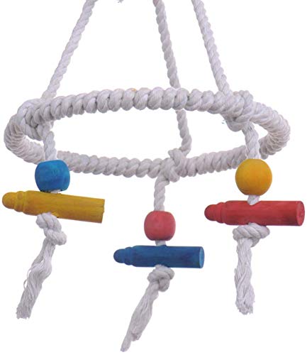 Litewoo Bird Parrot Cotton Swing Round Perch Stand with Chew Toy for Parakeet Budgie Cockatiel Finch Conure Canary Budgie