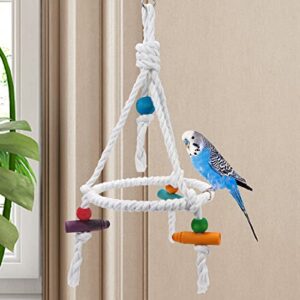 Litewoo Bird Parrot Cotton Swing Round Perch Stand with Chew Toy for Parakeet Budgie Cockatiel Finch Conure Canary Budgie
