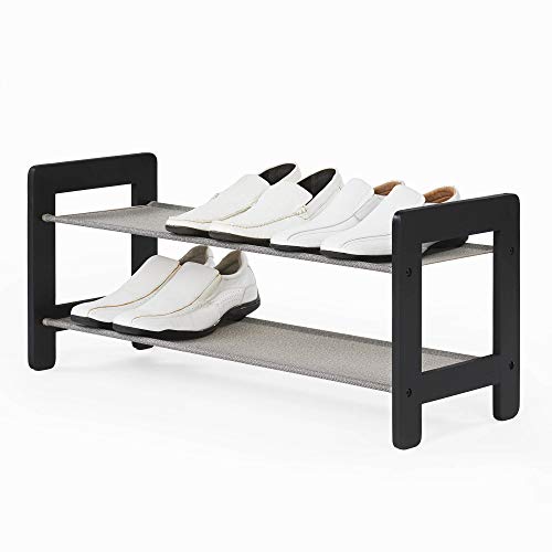 neatfreak! 2 Tier Wood Shoe Rack w Fabric Shelves