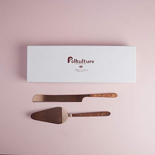Folkulture Cake Knife and Server Set, Stainless Steel Cake Cutting Set for Wedding, Pie or Patry Serving Set for Home Decorations, Large 2-Piece Dessert Set for Boho Gifts, Rose Gold