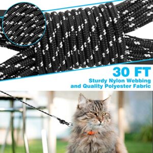 Reflective Cat Leash - 30 Feet Yard Long Leash, Escape Proof Durable Walking Leads, Safe Extender Pet Tie Out Leash Outdoor Training Playing Camping for Kittens/Puppies/Rabbits/Small Animals