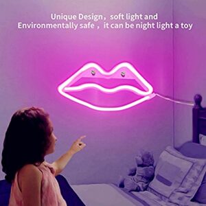 Neon Lips Light Signs, Led Lips Night Lights Decor Lights for Kid's Gift, Wall, Birthday Party, Christmas, Wedding Decoration(pink)