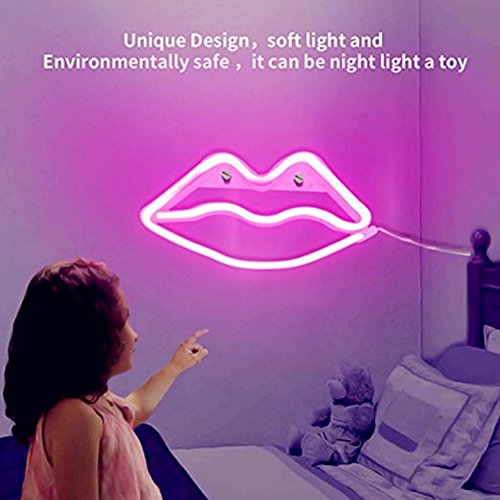 Neon Lips Light Signs, Led Lips Night Lights Decor Lights for Kid's Gift, Wall, Birthday Party, Christmas, Wedding Decoration(pink)