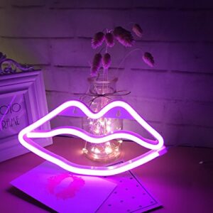 Neon Lips Light Signs, Led Lips Night Lights Decor Lights for Kid's Gift, Wall, Birthday Party, Christmas, Wedding Decoration(pink)