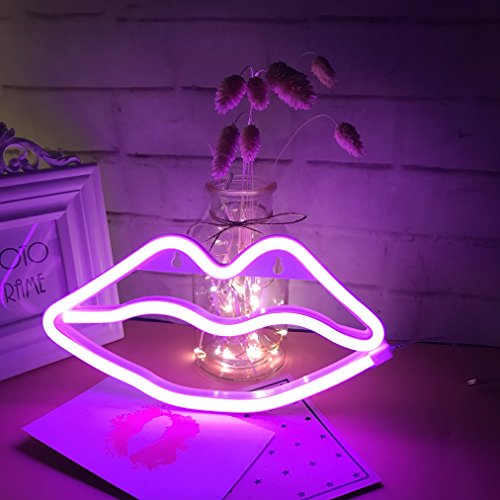 Neon Lips Light Signs, Led Lips Night Lights Decor Lights for Kid's Gift, Wall, Birthday Party, Christmas, Wedding Decoration(pink)