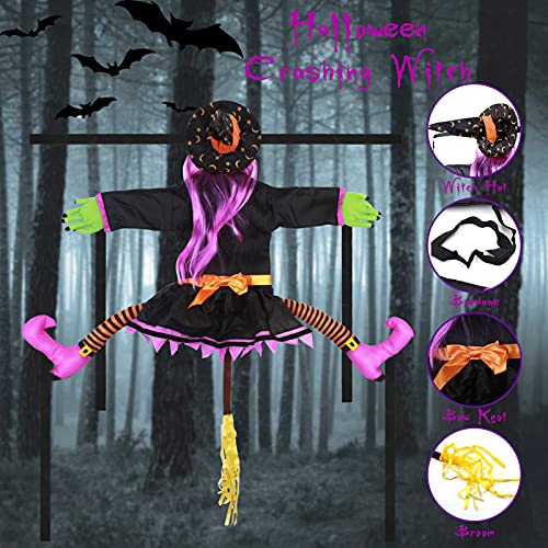 Crashing Witch into Tree Halloween Decoration, HOMILY Funny Vivid Crashed Halloween witch decor for Outdoor Tree Trunks or Pillars Decor Party Supplies