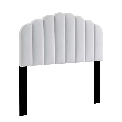 Modway Veronique Channel Tufted Performance Velvet Upholstered California King Headboard in White, King King