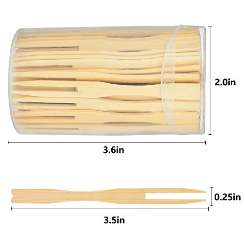 Bamboo Forks 3.5 Inches Disposable Mini Food Picks Double Prong Fruit Cocktail Forks Blunt-end Forks for Appetizer, Cocktail, Fruit, Pastry, Dessert (110 Pcs)