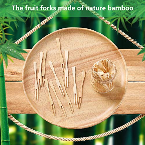 Bamboo Forks 3.5 Inches Disposable Mini Food Picks Double Prong Fruit Cocktail Forks Blunt-end Forks for Appetizer, Cocktail, Fruit, Pastry, Dessert (110 Pcs)