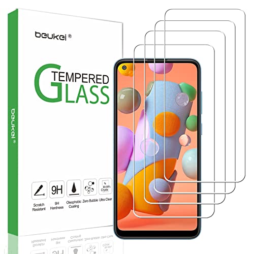 beukei (4 Pack) Compatible for Samsung Galaxy A11 Screen Protector Tempered Glass, Full Screen Coverage, Anti Scratch, Bubble Free