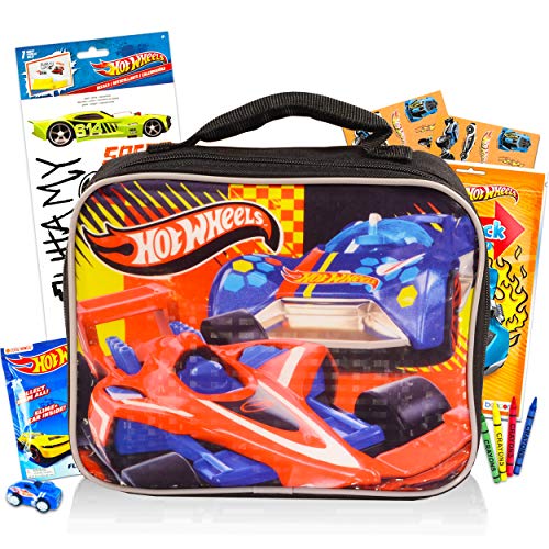 Toys Hot Wheels Lunch Box Travel Activity Set ~ Insulated Hot Wheels Lunch Bag with Hot Wheels Coloring Pack, Games,, Stickers, and More for Boys Girls Kids (Hot Wheels School Supplies Bundle)