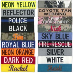 northern safari custom uniform name tapes, 56 fabric options, different font styles available in 5 sizes!! made in wisconsin usa. ships in 24 hours!