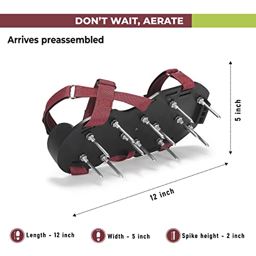 PLANTNOMICS Lawn Aerator Shoes with Hook-and-Loop Straps, Pre-Assembled, Fully Adjustable, One-Size-Fits-All – Lawn and Garden Tool Reduces Thatch, Revives Soil Health (Maroon)