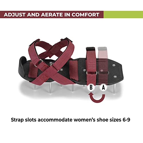 PLANTNOMICS Lawn Aerator Shoes with Hook-and-Loop Straps, Pre-Assembled, Fully Adjustable, One-Size-Fits-All – Lawn and Garden Tool Reduces Thatch, Revives Soil Health (Maroon)