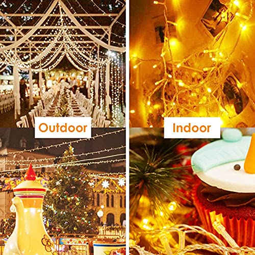 2-Pack 66FT 200 LED String Lights Indoor/Outdoor, Extendable Warm White Christmas Lights (Clear Wire), 8 Modes Twinkle Fairy String Lights for Xmas Tree Bedroom Party Wedding Decorations Garden