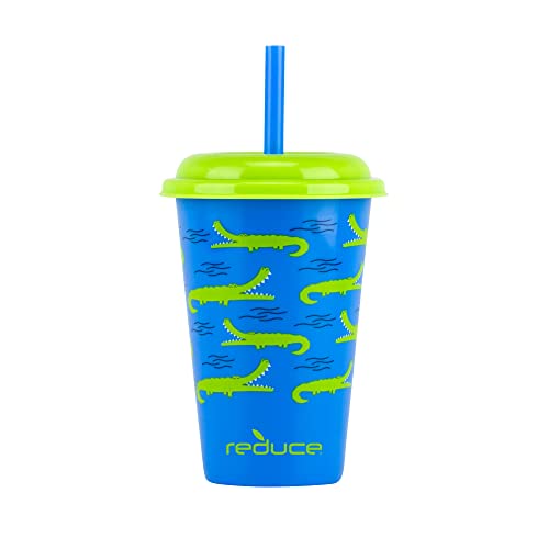 Reduce GoGo's 12 oz Cup Set, 5 Pack – Plastic Cups with Straws and Lids – Dishwasher Safe, BPA Free – 5 Fun Designs, Wild